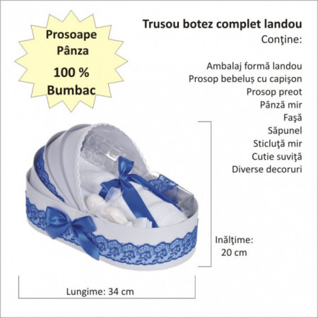 Lumanare botez cu iepuras pufos si trusou botez in landou, decor dantela Albastra, Denikos® 858 - Img 2