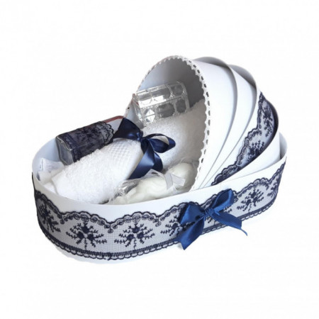 Lumanare botez glob cu dantela si trusou botez in landou, decor Bleumarin, Denikos® 753 - Img 2