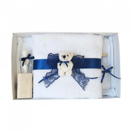 Lumanare botez tul si ursuleti si trusou botez dantela, decor Bleumarin, Denikos® 615 - Img 2