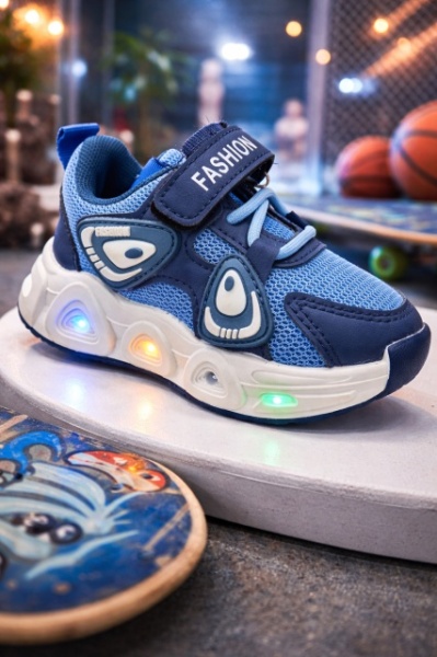 Pantofi sport cu lumini LED, Super Navy Style, Textil, Baieti, Bleumarin - Img 2