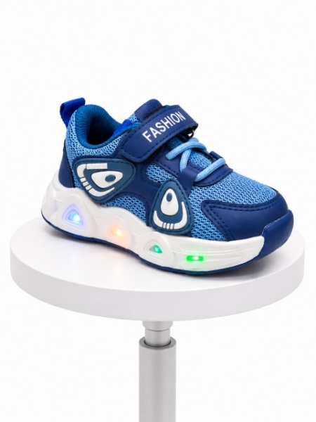 Pantofi sport cu lumini LED, Super Navy Style, Textil, Baieti, Bleumarin - Img 3