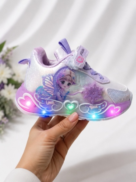 Pantofi sport cu luminite, Model cu Zana, Piele ecologica, Fete, Mov - Img 3