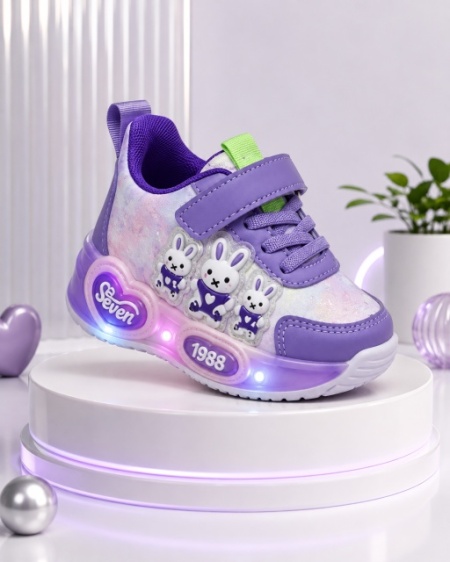Pantofi sport cu luminite, Model Iepurasi Dragalasi, Piele ecologica, Fete, Mov - Img 4