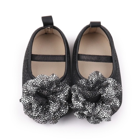 Pantofiori eleganti negri cu sclipici si floare argintie - Img 5