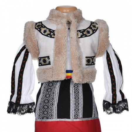 Set costum traditional fetita, trusou botez landou si lumanare, decor national, Denikos® 1052 - Img 7