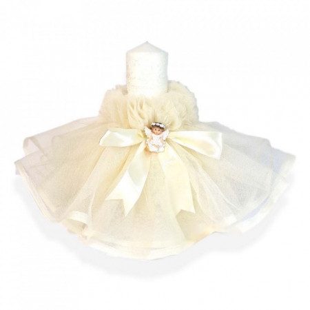Set dantela trusou botez, cutie trusou si lumanare, Ingeras, decor ivoire, Denikos® 479 - Img 3