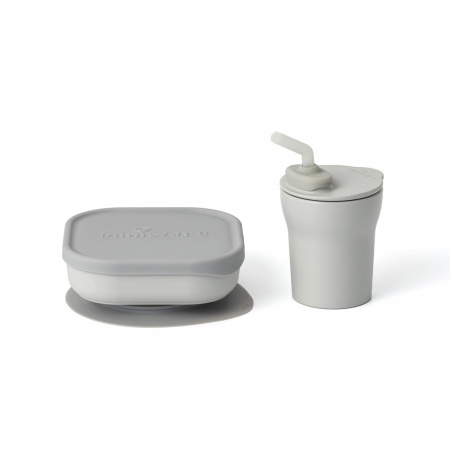 Set diversificare hrana bebelusi Miniware Sip&amp;Snack, 100% din materiale naturale biodegradabile, 3 piese, Grey - Img 2