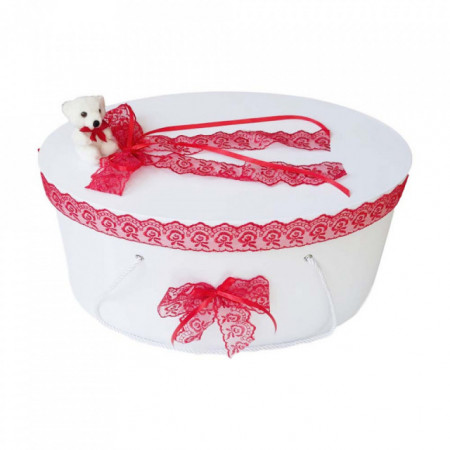 Set trusou botez, cutie trusou si lumanare, dantela si Ursuleti, decor Rosu, Denikos® 559 - Img 2