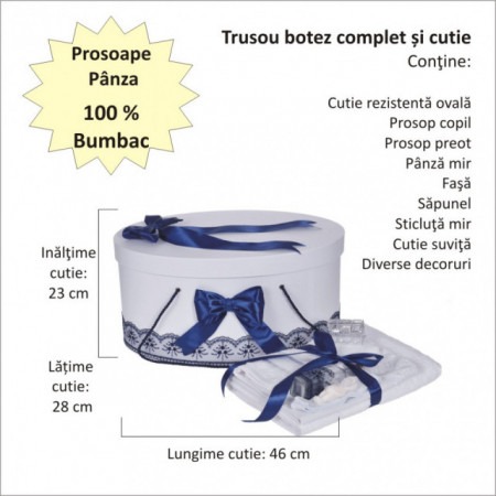 Set trusou botez, cutie trusou si lumanare iepuras pufos, dantela si fundite, decor Bleumarin, Denikos® 891 - Img 3