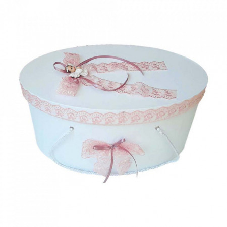 Set trusou botez si cutie trusou, Ingeras, dantela roz prafuit, Denikos® 453 - Img 2