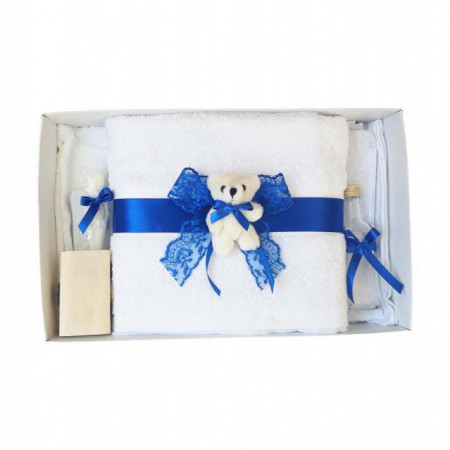 Set trusou botez si cutie trusou, Ursulet, dantela albastra, Denikos® 456 - Img 3