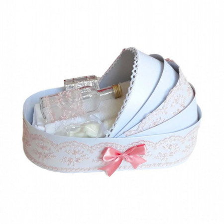 Trusou botez complet, in landou, decor elegant cu dantela dusty rose Denikos® 153