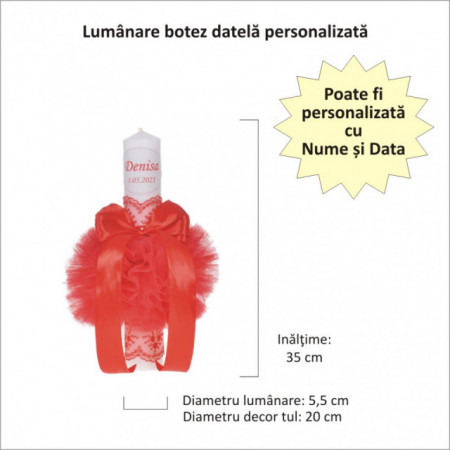 Trusou botez cu mesaj si lumanare botez personalizata, decor rosu, Denikos® 789 - Img 4