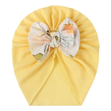 Caciulita galbena tip turban cu fundita inflorata - Img 2