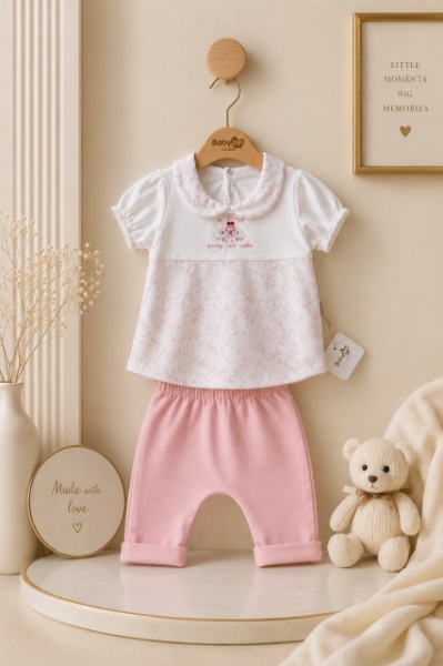 Compleu din doua piese, tricou si pantaloni, BabyIm, bumbac - Img 2