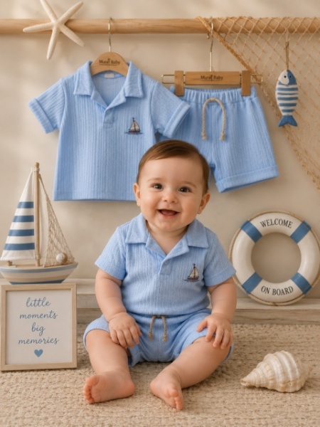 Compleu din doua piese, tricou si pantaloni scurti pentru bebelusi, Junior Class, Model ALSBS8, bumbac - Img 2