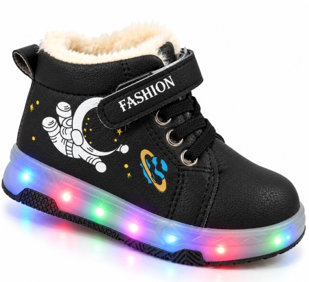 Ghete imblanite cu lumini LED bareta velcro, Model Cosmo, Baieti, Piele ecologica - Img 3