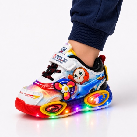 Pantofi sport cu lumini LED, Super Colour, Baieti, Piele ecologica, Multicolor - Img 3