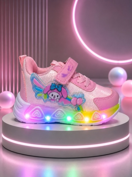 Pantofi sport cu luminite, Model Baloane Colorate, Piele ecologica, Fete, Roz - Img 4