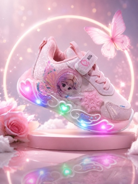 Pantofi sport cu luminite, Model cu Zana, Piele ecologica, Fete, Roz - Img 2