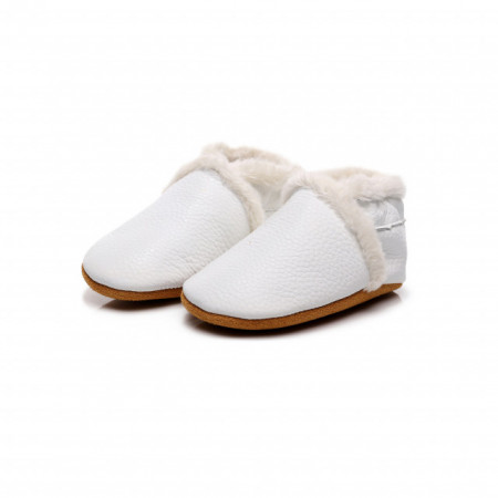 Pantofiori albi imblaniti din piele naturala pentru fetite - Lulu - Img 4