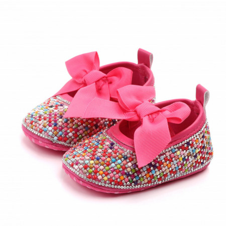 Pantofiori de ocazie cu pietricele colorate si funda roz ciclamen