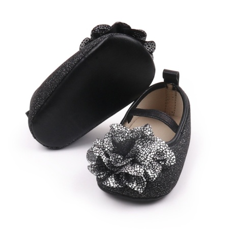 Pantofiori eleganti negri cu sclipici si floare argintie - Img 6