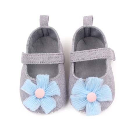 Pantofiori gri decorati cu floare bleu - Img 3