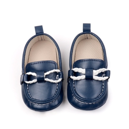 Pantofiori tip mocasini, bleumarin, cu fir alb impletit - Img 6