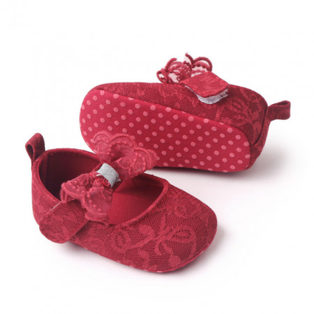 Pantofiori visinii cu broderie si fundita - Img 5
