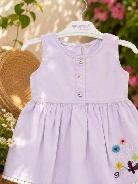 Rochita pentru bebelusi, ORYEDA cu broderie delicata, lila - Img 2