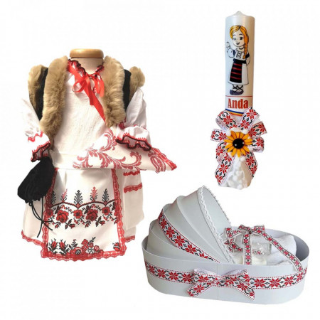 Set costum rochita populara, trusou si lumanare personalizata, decor traditional Denikos® C9019