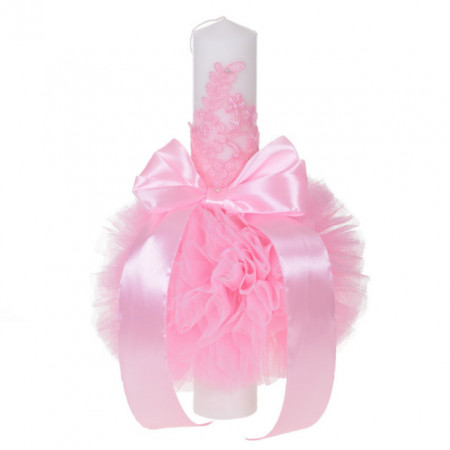 Set elegant trusou botez, cutie trusou si lumanare, decor dantela Roz diafana, Denikos® 953 - Img 3