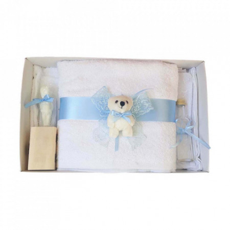 Set trusou botez, cutie trusou si lumanare, Ursulet, dantela bleu, Denikos® 468 - Img 4