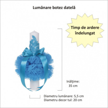 Trusou botez cu mesaj si lumanare eleganta glob cu dantela, decor turcoaz, Denikos® 746 - Img 4