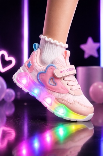 Adidasi sidefati cu luminite - Pink hearts - Img 4