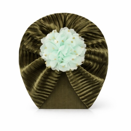 Caciulita verde tip turban din catifea cu floare aplicata - Img 2