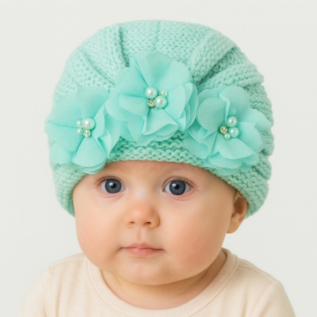 Caciulita vernil tip turban cu floricele - Img 2