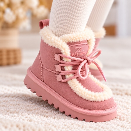 Cizme roz imblanite pentru fete din piele ecologica, talpa cauciuc, Model Cozy (2) - Img 3