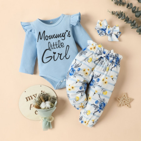 Compleu pentru fetite cu body bleu - Mommy's little girl