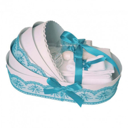 Lumanare botez glob cu dantela si trusou botez in landou, decor Turcoaz, Denikos® 757 - Img 2