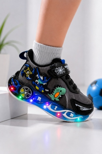 Pantofi sport cu lumini LED, Model Playful, Negru - Img 4