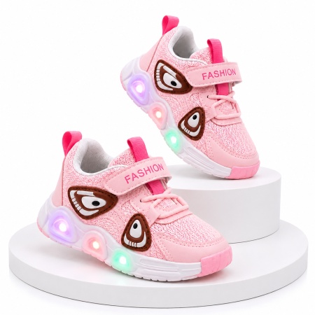 Pantofi sport cu lumini LED, Model Super Panda, Textil, Fete, Roz - Img 2