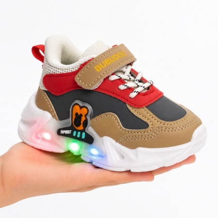 Pantofi sport cu luminite, Model Bubudoo 2, Piele ecologica, Baieti, Multicolor - Img 3