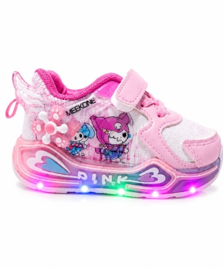 Pantofi sport cu luminite, Model cu holograma, Piele ecologica, Fete, Roz - Img 6