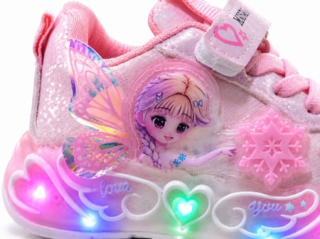 Pantofi sport cu luminite, Model cu Zana, Piele ecologica, Fete, Roz - Img 4