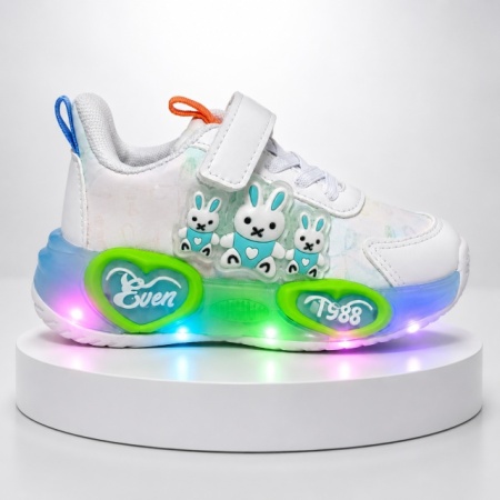 Pantofi sport cu luminite, Model Iepurasi, Piele ecologica, Fete, Alb - Img 4