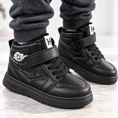 Pantofi sport imblaniti, Model Black Style, Negru, Baieti, Piele ecologica - Img 3