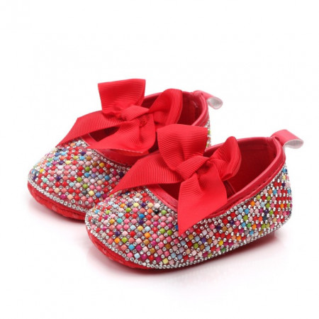 Pantofiori de ocazie cu pietricele colorate si funda rosie