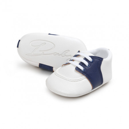 Pantofiori eleganti albi cu insertie bleumarine